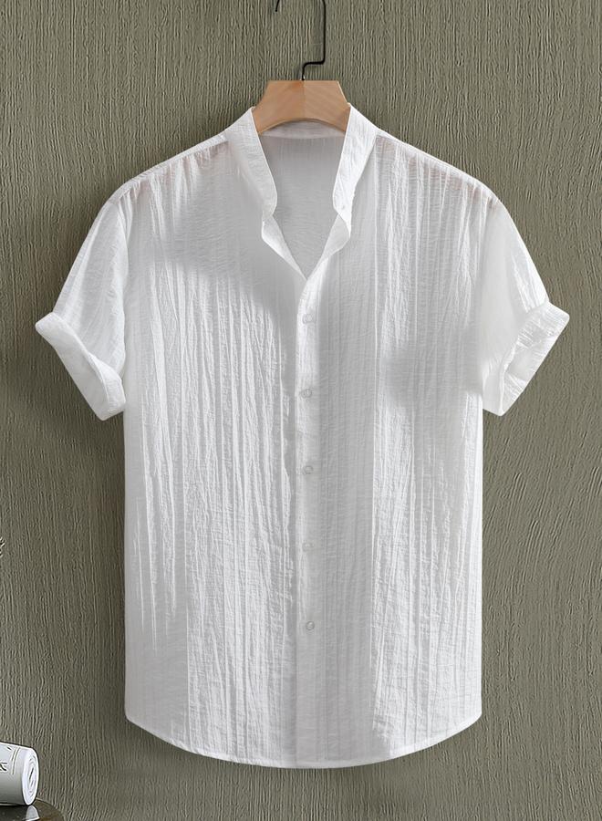 Take Two Men Textured White Short Sleeve Shirt - Image 1